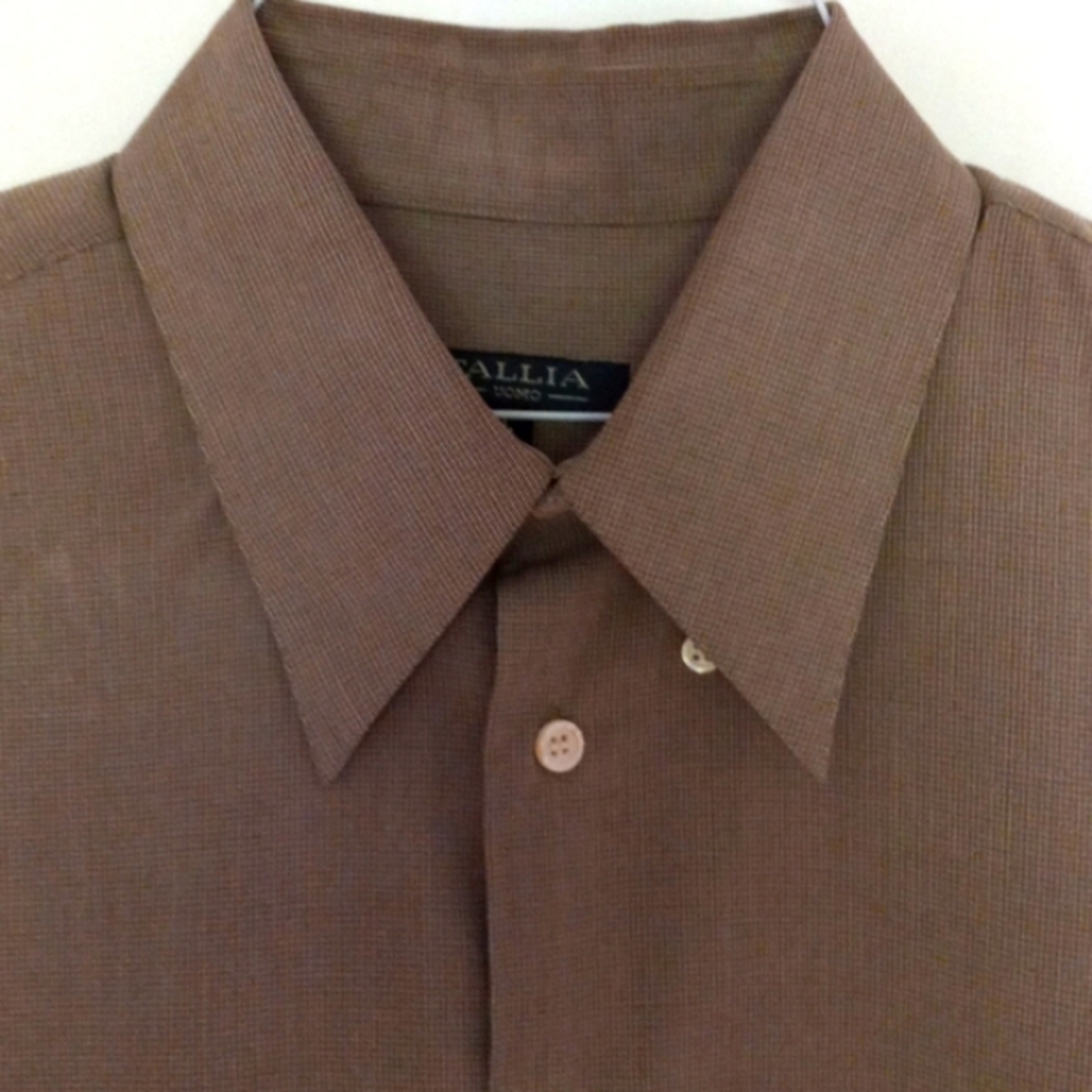 UOMO TALLIA ITALIAN  MENS SHIRT  Mocha Brown Size Large 15 1/2"
